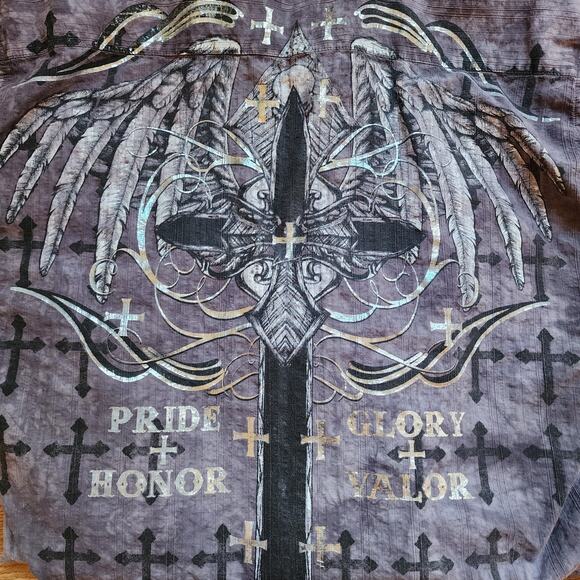 Helix Graphic Long Sleeve Button Up Shirt Mens Size XL Purple Cross Pride Honor - Picture 15 of 15